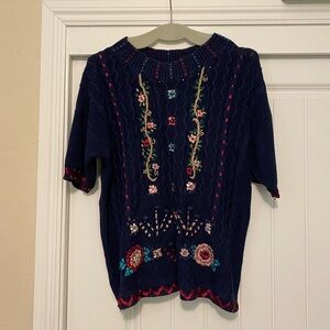 Navy Floral Embroidered Sweater